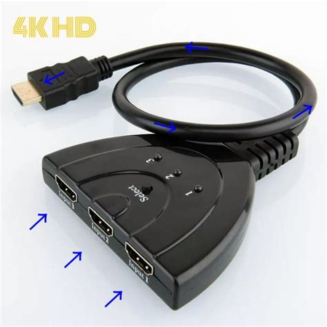 4K HDMI Splitter Switch 3-Port 2ft 3 In 1 out Auto High Speed Switcher ...