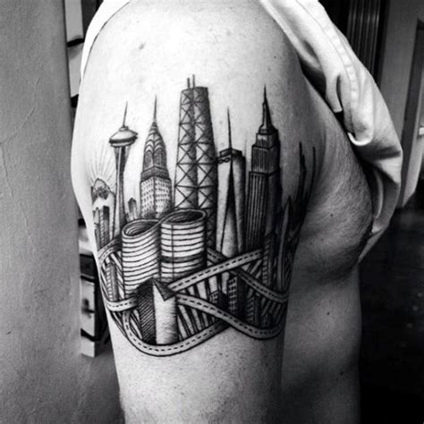 70 City Skyline Tattoo Designs For Men - Downtown Ink Ideas