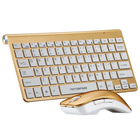 Gold PC 2.4G Wireless Keyboard and optical Mouse USB Dongle Combo Set ...