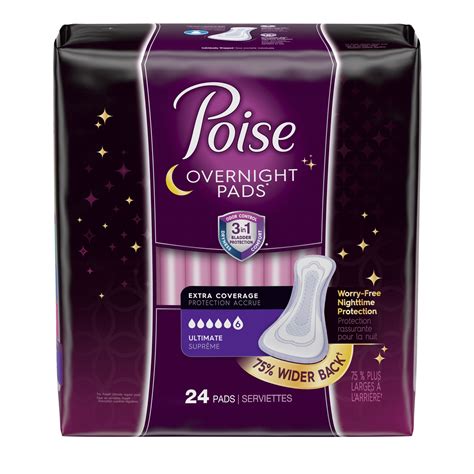 Poise Overnight Incontinence Pads for Women, Ultimate Absorbency, Extra Coverage, 24 Ct ...