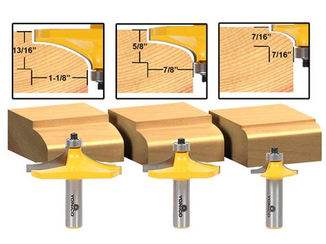 3 Bit Table Edge Thumbnail Router Bit Set - 1/2" Shank - Yonico 13340 – Yonico Router Bit Tools