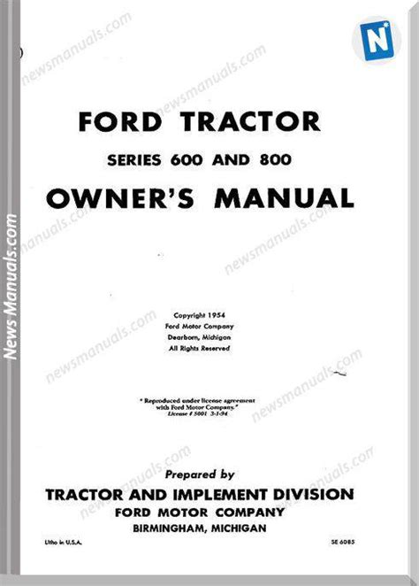 Ford Tractor 600 800 Owners Manual