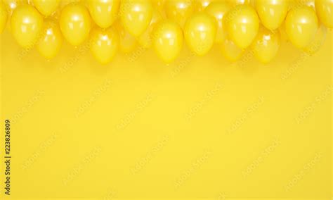 Festive yellow background with balloons, 3d render Stock Illustration | Adobe Stock