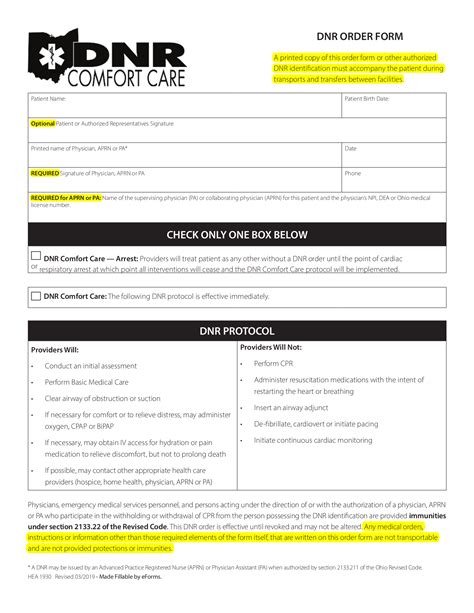 Printable Do Not Resuscitate Form Ohio - Printable Forms Free Online