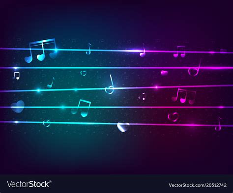 Neon light musical note on dark blue background Vector Image