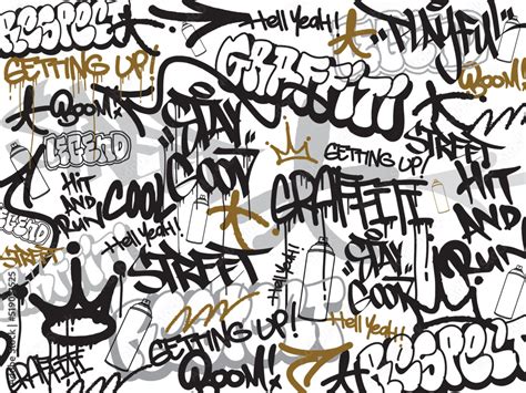 Vecteur Stock Graffiti background with throw-up and tagging hand-drawn style. Street art ...