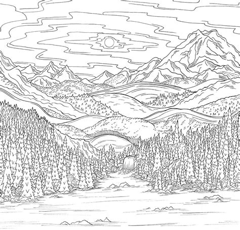 Amazing Mountain Landscape coloring page - Download, Print or Color ...