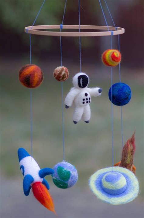 Outer Space Mobile, Solar System Felt Ball Mobile, Spaceship Mobile for ...