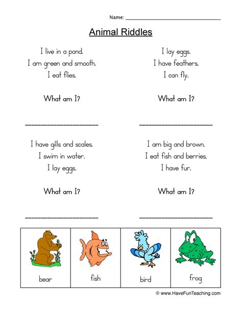 Animal Riddles Worksheet - Have Fun Teaching | Animal riddles, Have fun ...