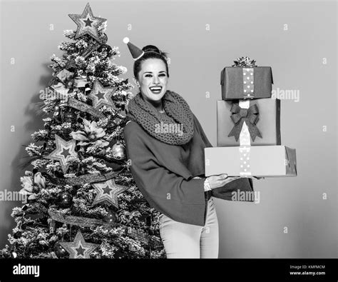 Christmas tree stack boxes Black and White Stock Photos & Images - Alamy