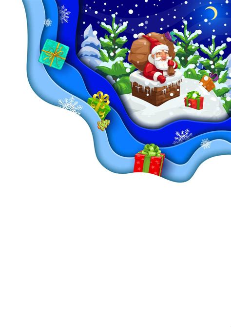 Christmas paper cut banner, cartoon santa on roof 14662984 Vector Art at Vecteezy