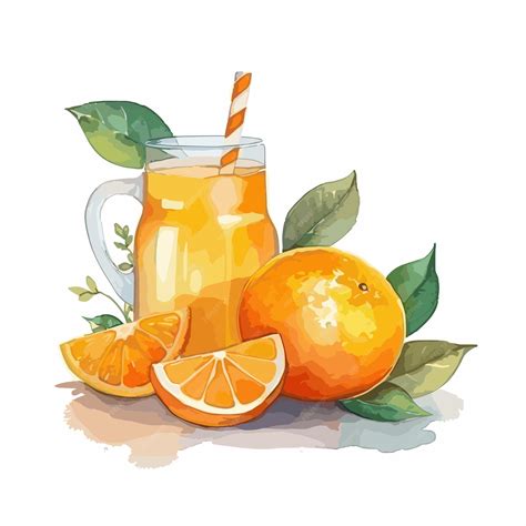 Premium Vector | Hand drawn watercolor orange juice Painting fruit on white