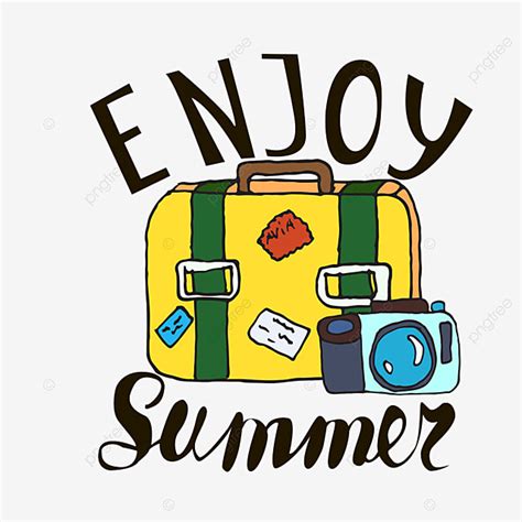 Enjoy Summer Clipart Transparent Background, Hand Written Phrase Enjoy Summer, Png, Suitcase ...