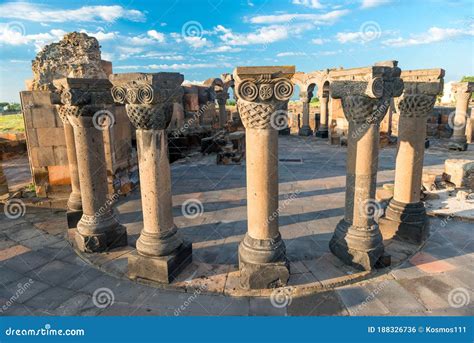 The Ruins and Columns of the Ancient Zvartnots Temple, a Landmark Stock ...