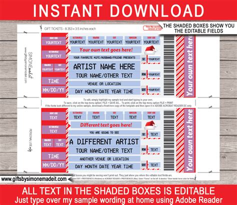 Christmas Ticketmaster Ticket Template | Surprise Concert Gift Card