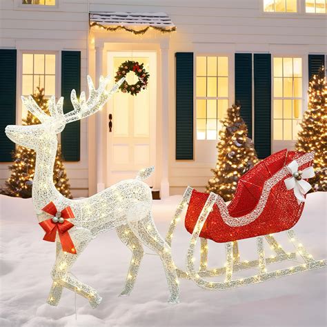 Amazon.com: AWQM 4FT Christmas Decorations Reindeer and Sleigh Set, Pre ...