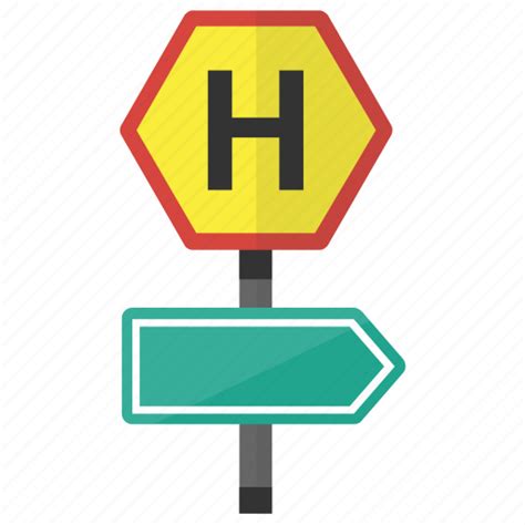 Hospital ahead, hospital direction, hospital sign, road sign, traffic sign icon