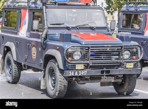 Turkish police cars parade at Turkish 30 August Victory day.Soldiers in ...