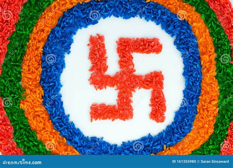 Swastika And Diya Rangoli Created Only With Flowers Royalty-Free Stock ...