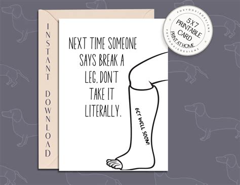 Funny Get Well Card Broken Leg Card Printable, Funny Broken Leg Card ...