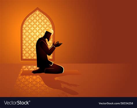 Muslim man praying inside mosque Royalty Free Vector Image