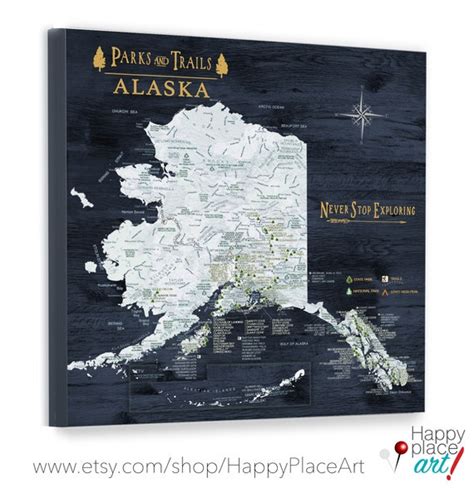 Alaska Map With Hiking Trails State Parks National Parks - Etsy