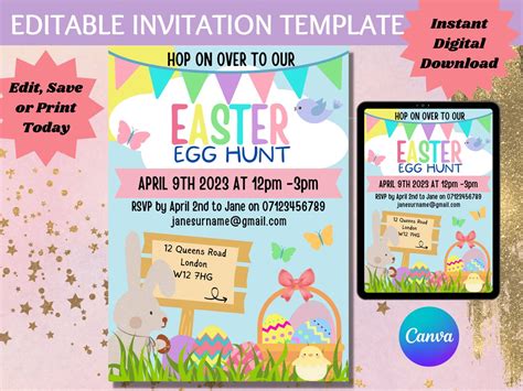 EASTER EGG HUNT Invitation Easter Egg Hunt Editable Invite Easter Egg ...