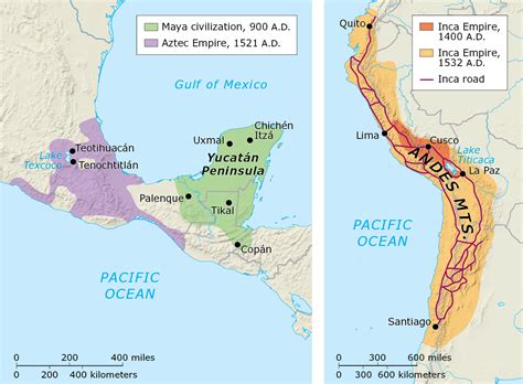 Map 1.2, “Maya, Aztec, and Inca Civilizations,” presents two maps, one ...