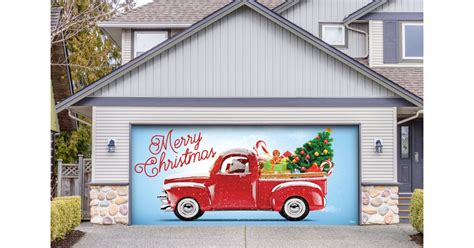 Red Truck Christmas Garage Banner Door Mural | Garage Christmas Banner ...