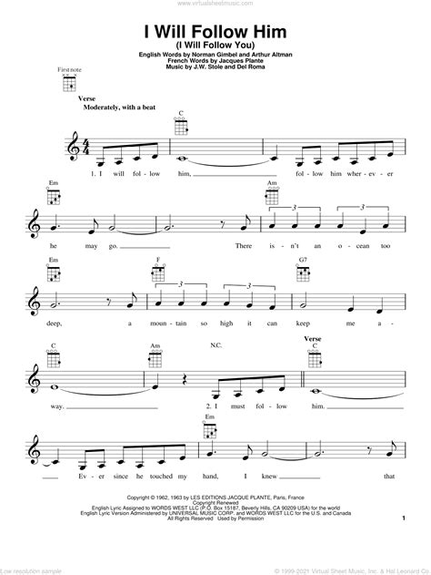 March - I Will Follow Him (I Will Follow You) sheet music for ukulele