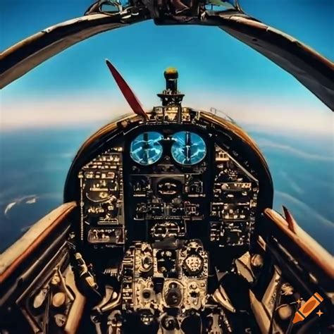 Cockpit view of a classic airplane in a thrilling dogfight on Craiyon