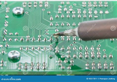 The Solder Electronics PCB With The Soldering Iron Stock Photo - Image: 45517811