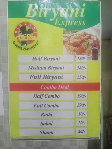 Biryani Express Johar Town Lahore Menu, Deals, Number, Location