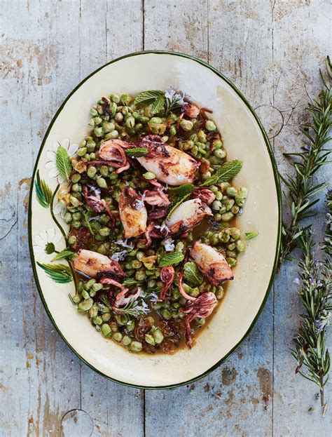 Sautéed baby squid with broad beans & mint recipe from Catalonia by ...