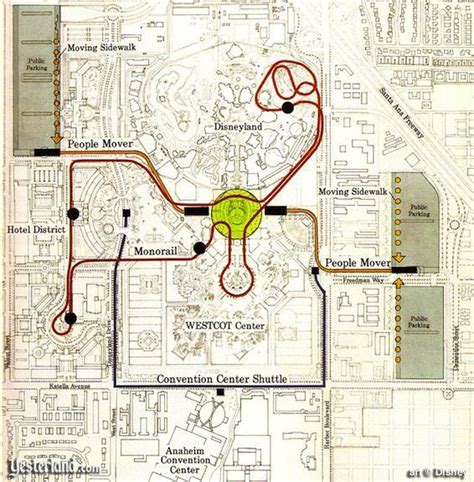 Disneyland Resort circulation, as planned in 1991 Walt Disney Co, Old Disney, Disney Theme Parks ...