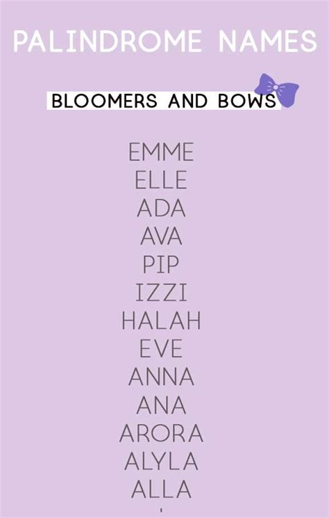 Palindrome Girl Names - Bloomers and Bows