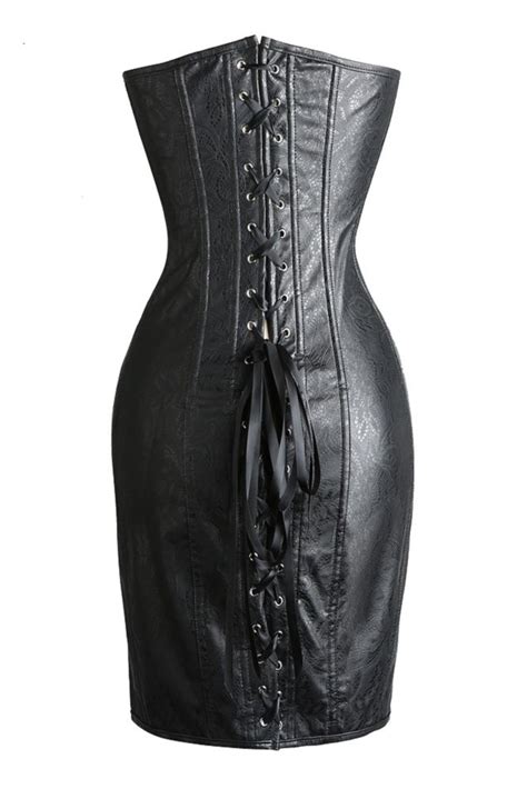 Faux Leather Corset Dress- Black- X-Large - Aphrodite's Boutique | Free ...