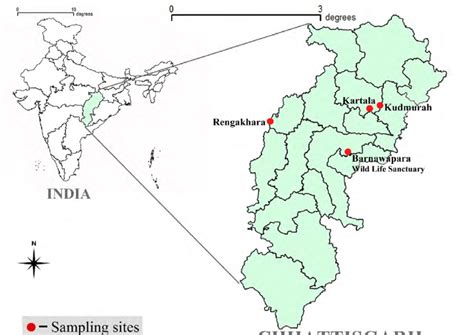 Map of Chhattisgarh, India, indicating the sampling sites. | Download ...