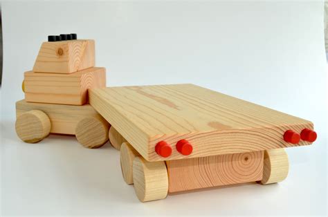 Wooden Toy Truck Flatbed Semi Natural Wood Handcrafted - Etsy