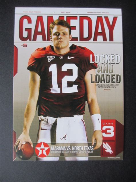 2009 Alabama vs North Texas Football Program Postcard Official Reproduction | eBay