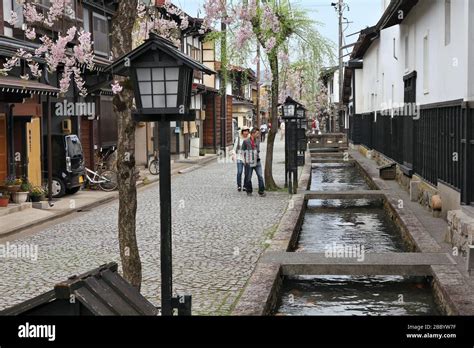 FURUKAWA-HIDA, JAPAN - APRIL 30, 2012: People visit Furukawa-Hida in Japan. Furukawa is a ...