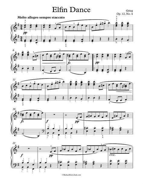 Free Piano Sheet Music – Elfin Dance Op. 12, No. 4 – Grieg – Michael ...