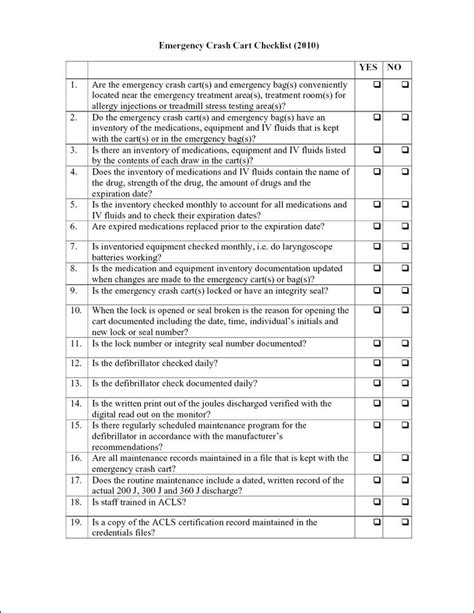 Emergency Crash Cart Checklist (2010) | Patient Safety Topic | Crash ...