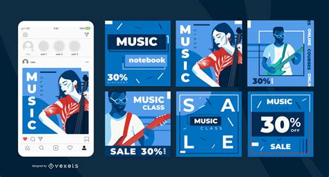 Music Classes Social Media Post Set Vector Download