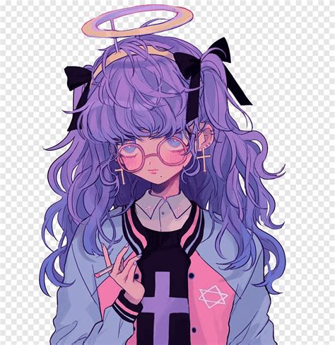 Pastel Drawing Art Anime Manga, Anime, purple, black Hair png | PNGEgg