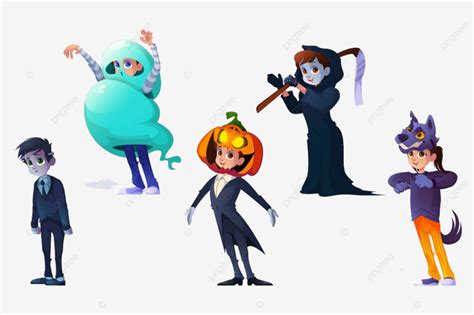 Halloween Costumes Kids Vector Hd PNG Images, Kids In Halloween Monsters Costumes Spooky Ghost ...