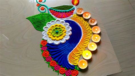 Easy & quick diya decoration Diwali rangoli design 2018