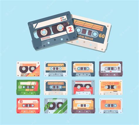 Premium Vector | Retro compact cassette colorful flat illustration set.