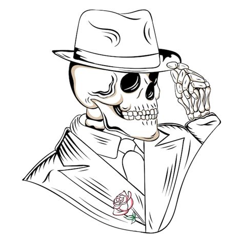 Premium Vector | Hand drawn outline mafia skull illustration premium vector