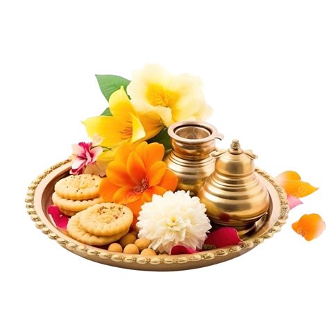 Wedding Things Pooja Plate And Kalash With Flowers Sweets, Decorative ...